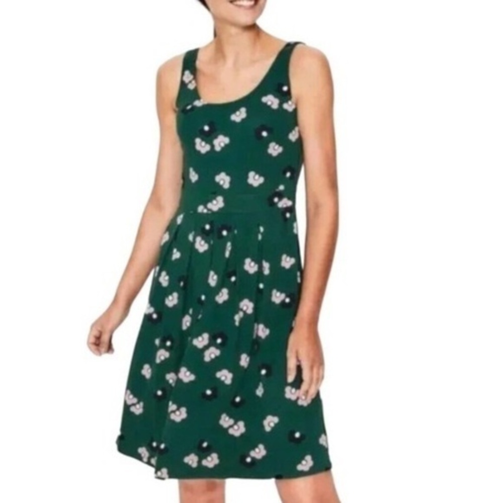 Boden cottagecore whimsical, romantic fairy Green Floral Midi Dress
